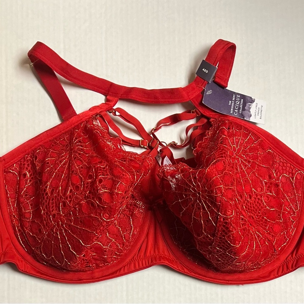 NWT red/gold lace French balconette bra by-Lane Bryant sz.46 D
